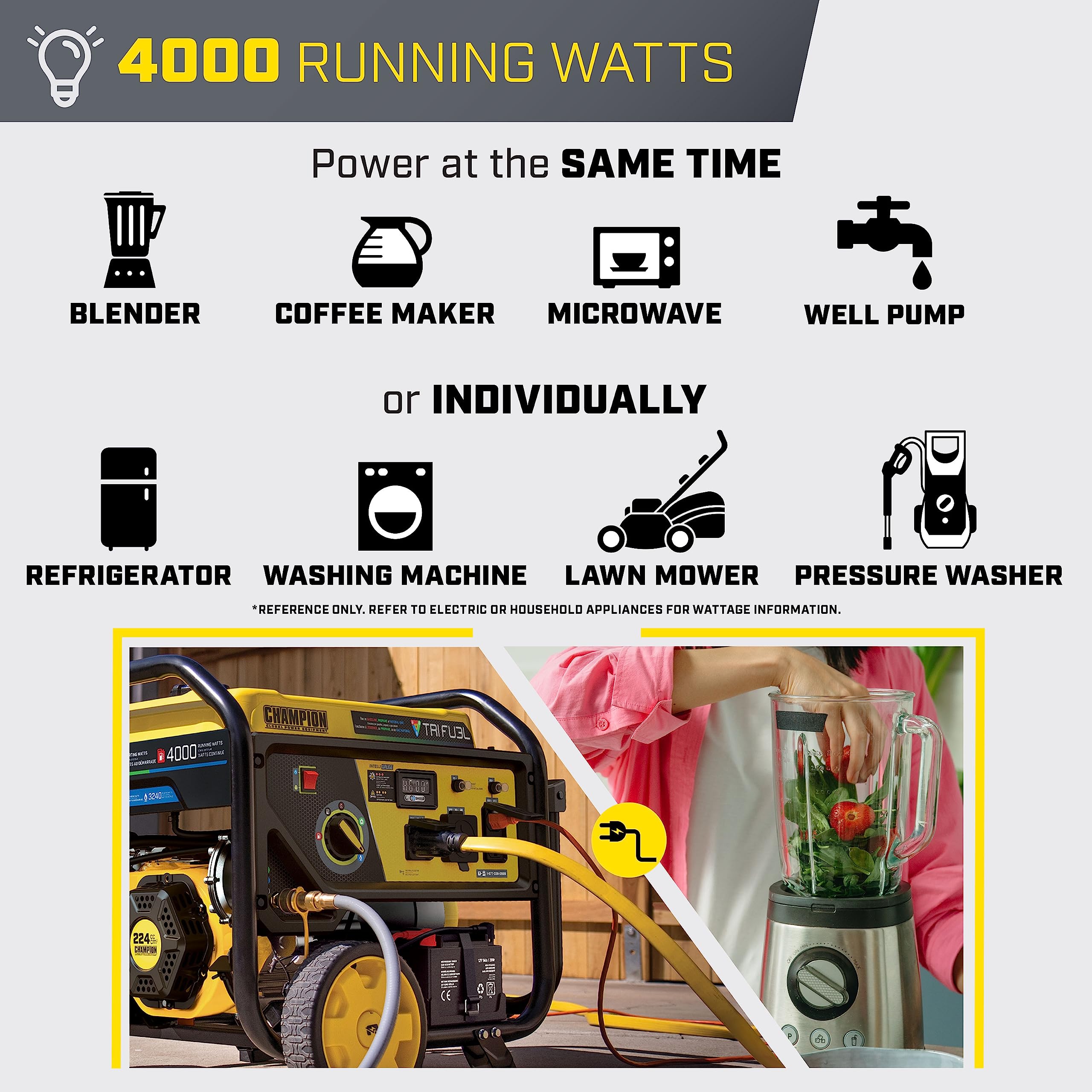 Champion Power Equipment 5000-Watt Electric Start Tri Fuel RV Ready Portable Generator with Free 3-Year Warranty