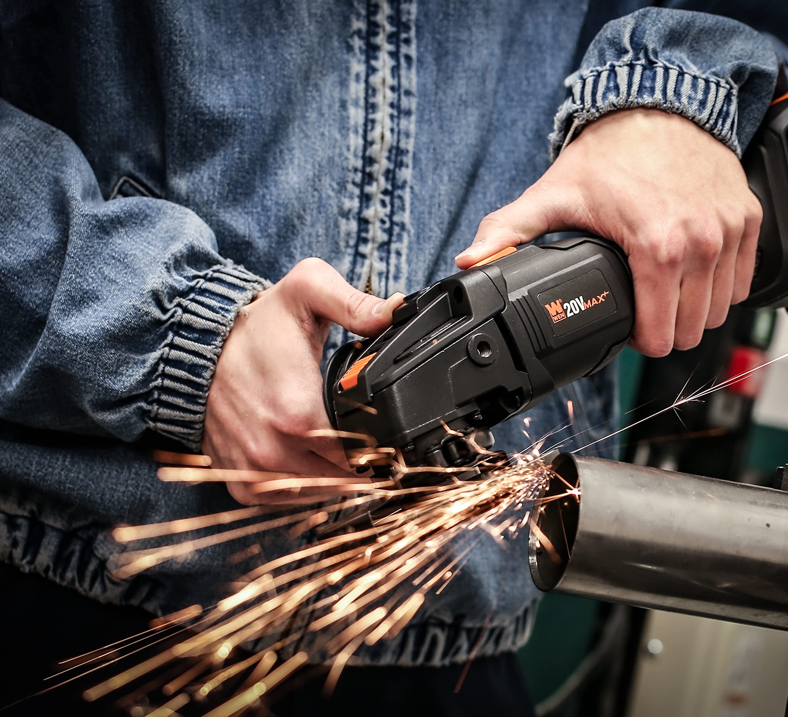 WEN Cordless Angle Grinder, Brushless with 20V Max 4.0 Ah Lithium-Ion Battery and Charger (20944), Black