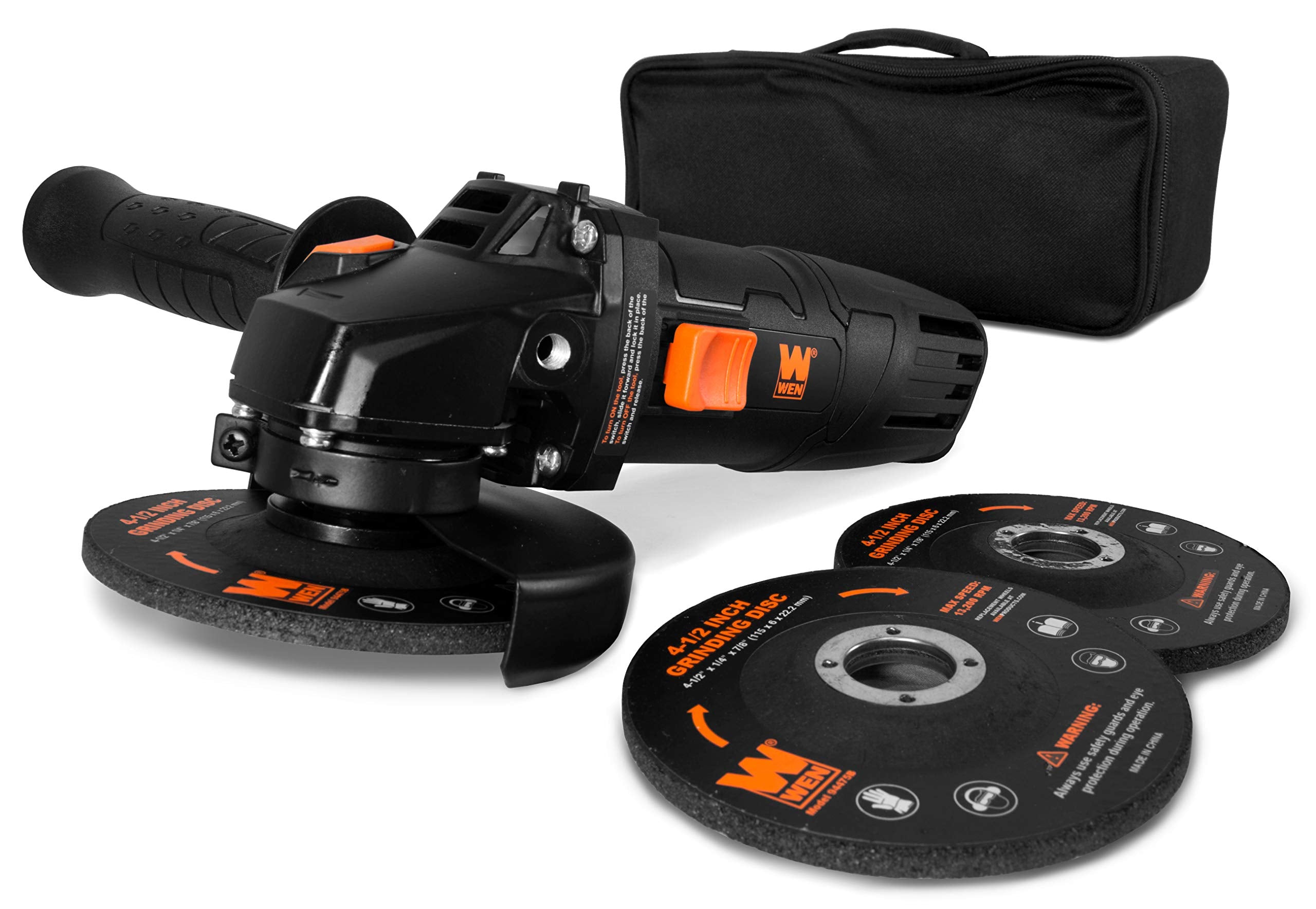 WEN Cordless Angle Grinder, Brushless with 20V Max 4.0 Ah Lithium-Ion Battery and Charger (20944), Black
