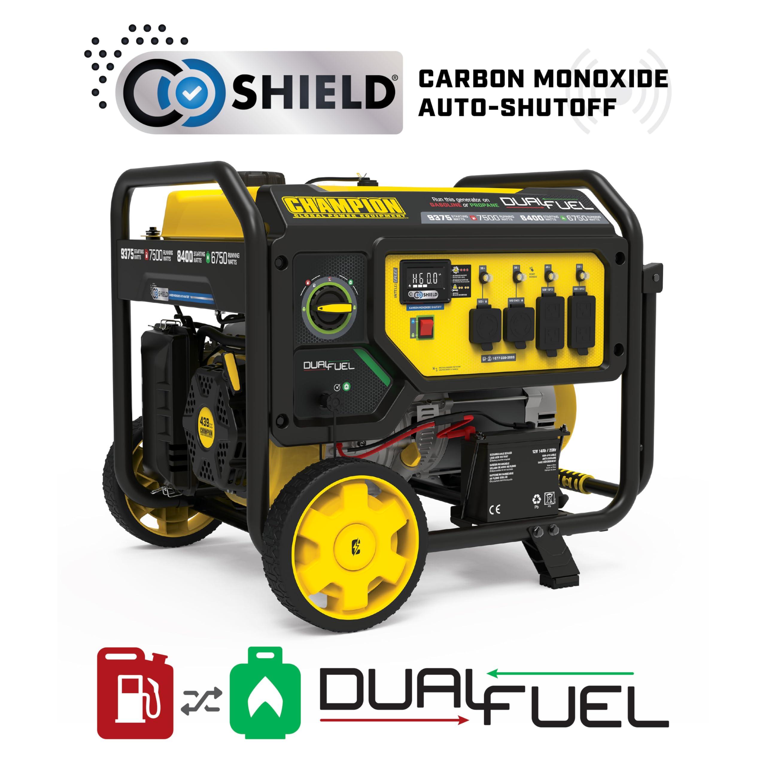 Champion Power Equipment 9375-Watt Dual Fuel Portable Generator with Electric Start and Free 3-Year Warranty