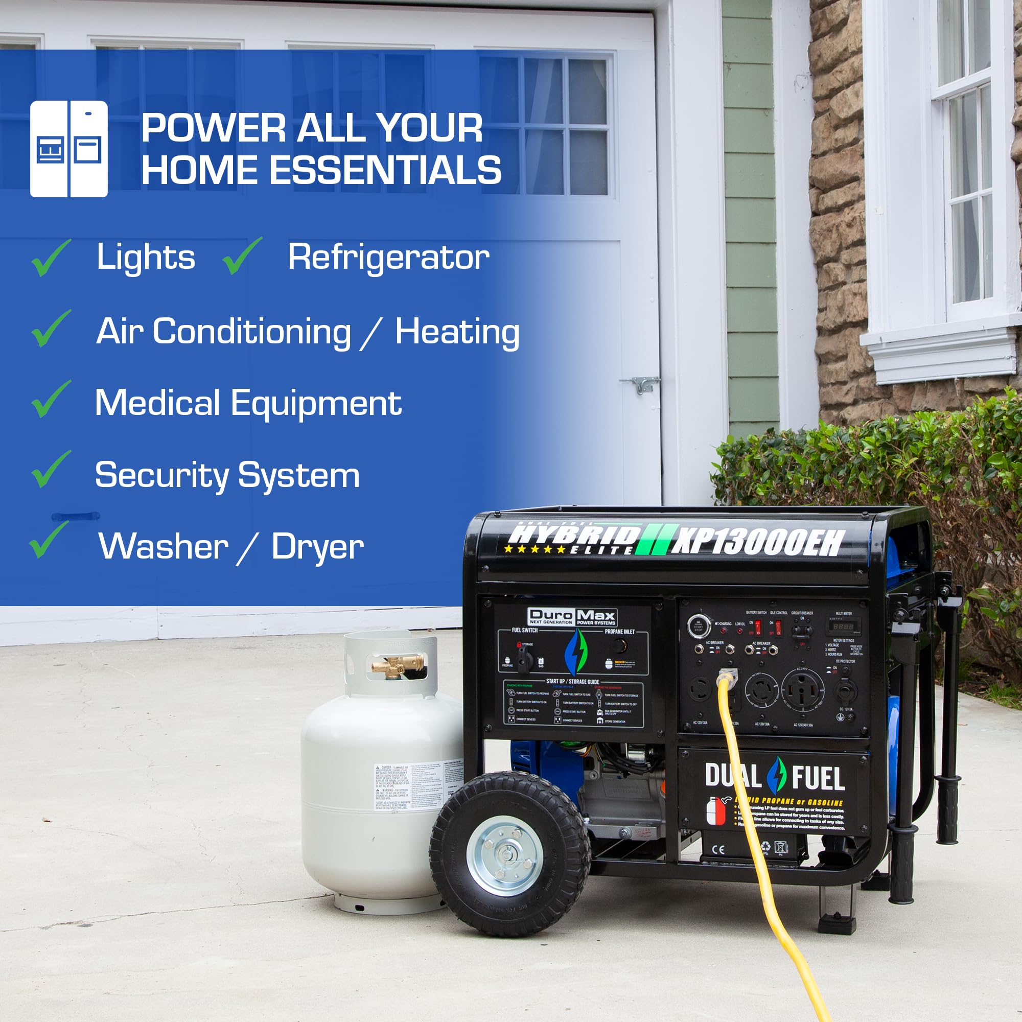 DuroMax XP5500EH 5,500-Watt Dual Fuel Portable Generator - Gas & Propane, Electric Start, RV & Emergency Ready