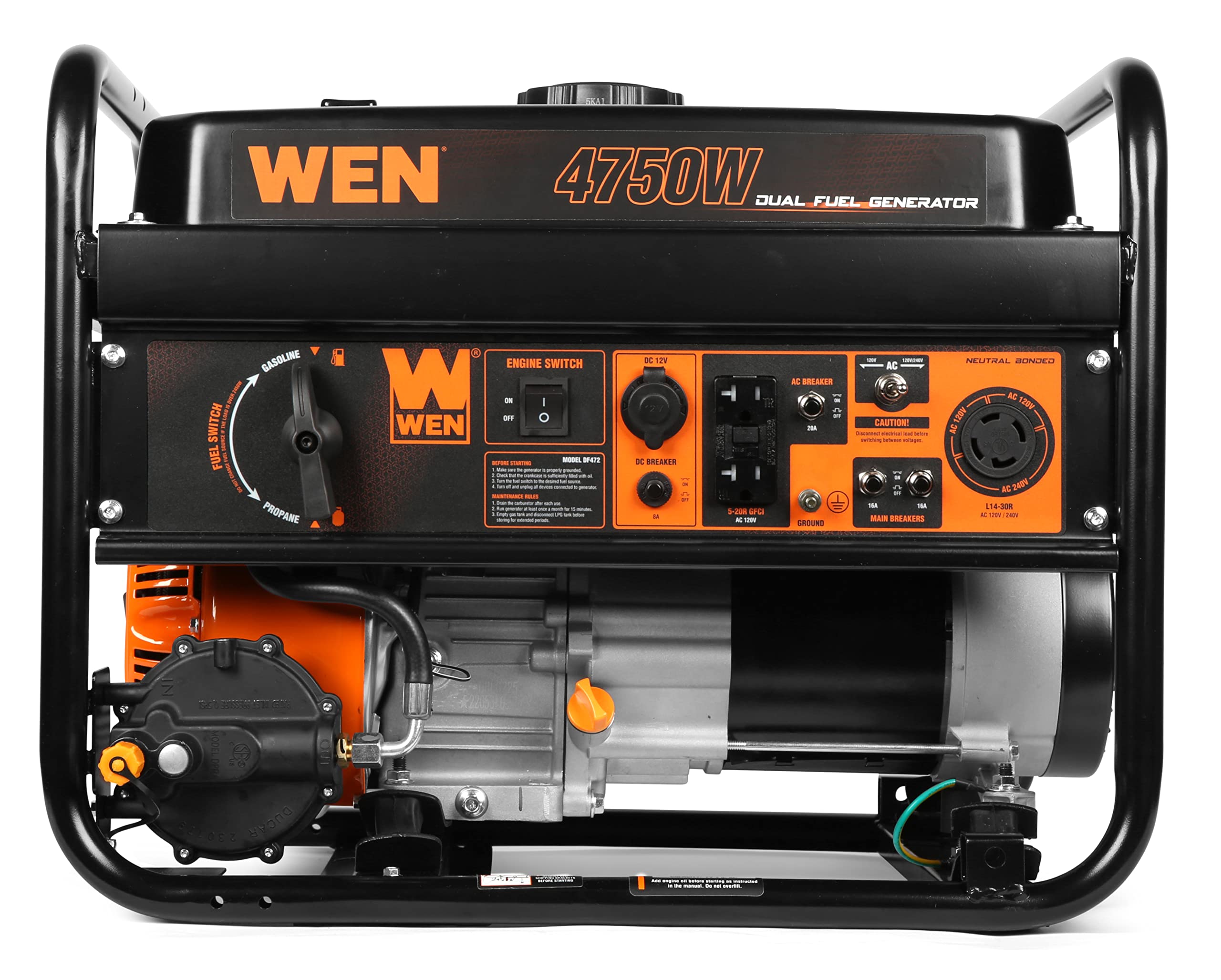 WEN DF472X 4750-Watt 120-Volt/240-Volt Dual Fuel Portable Generator with CO Shutdown Sensor