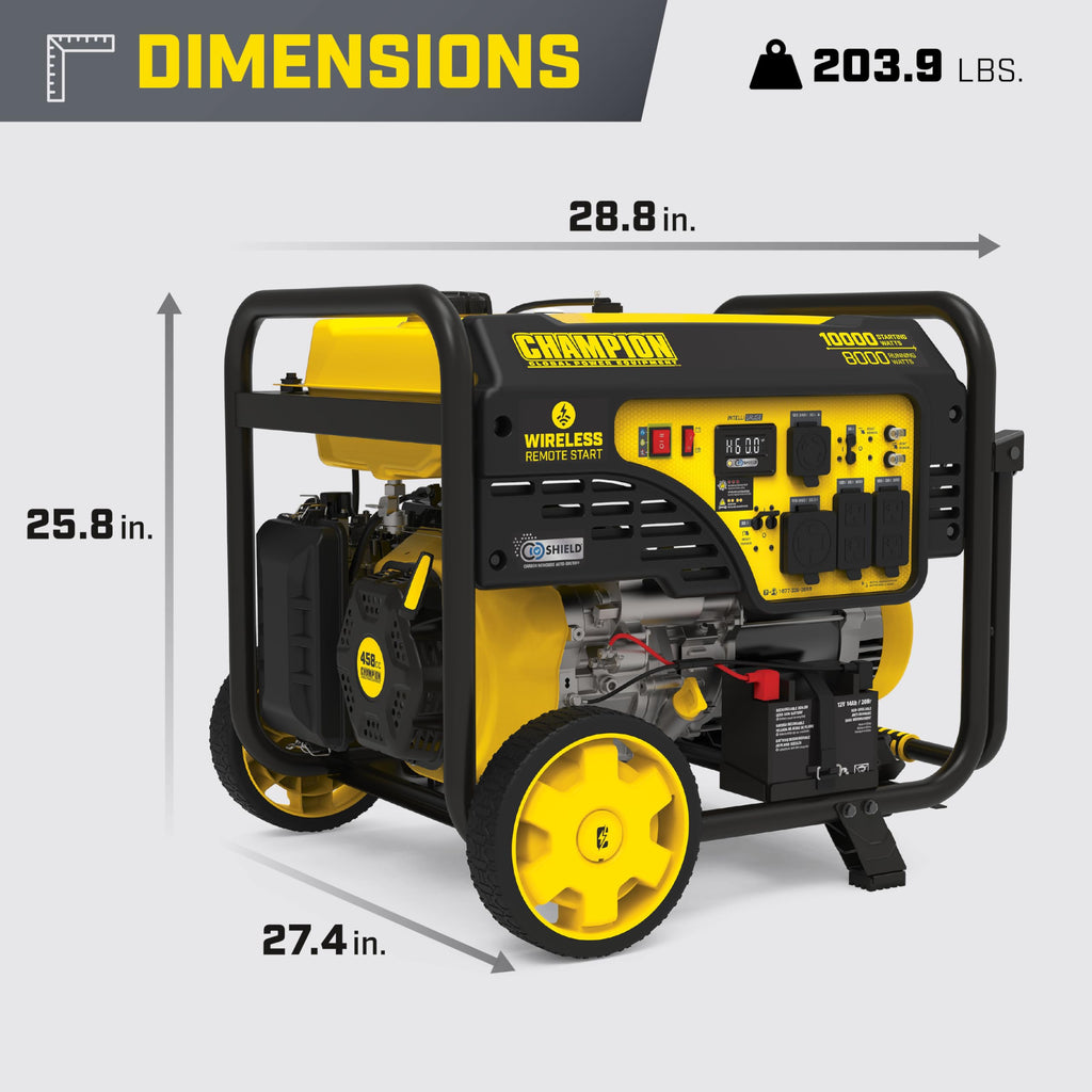 Champion Power Equipment 10,000-Watt Wireless Remote Start Home Backup Portable Generator with Free 3-Year Warranty