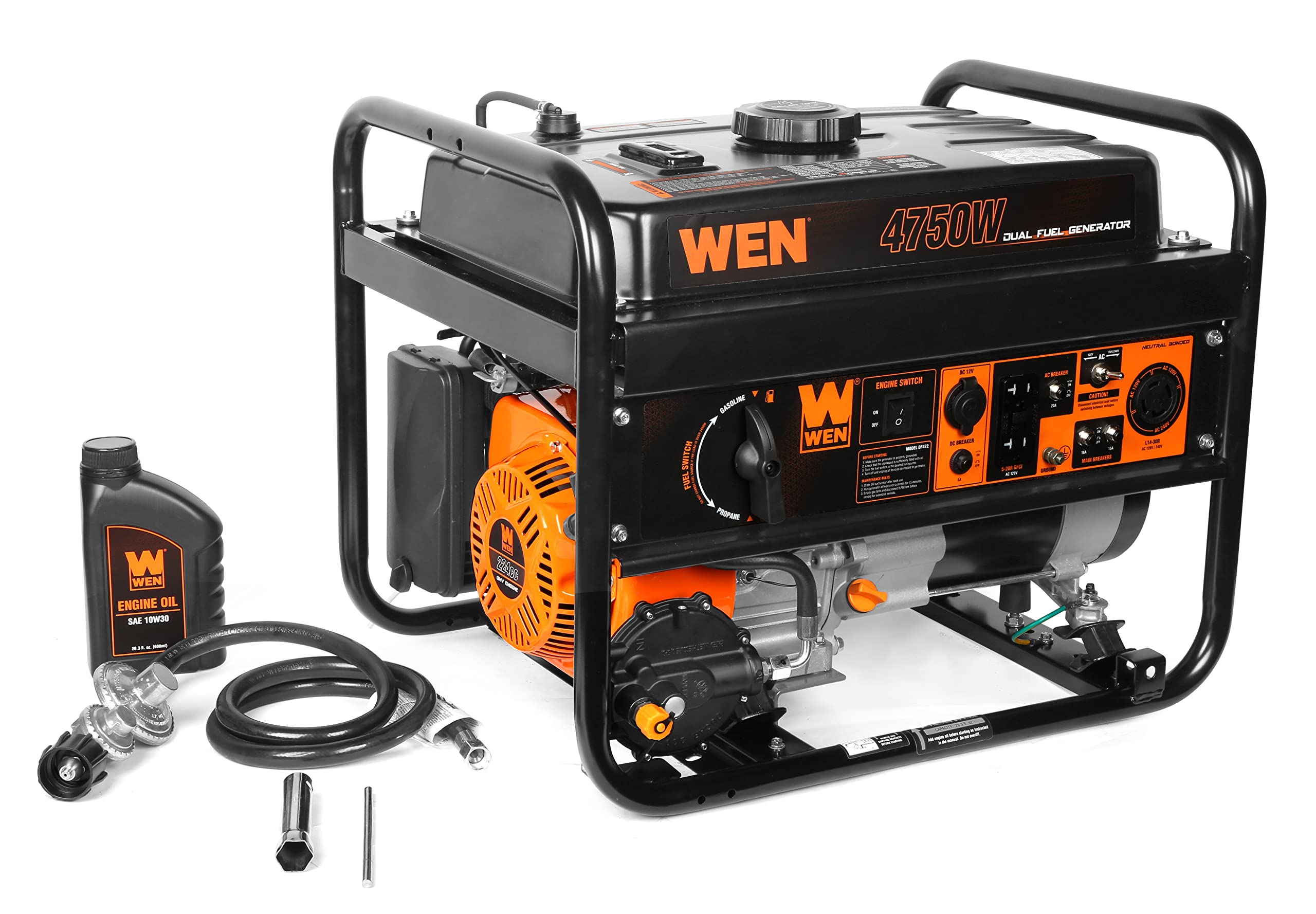WEN DF472X 4750-Watt 120-Volt/240-Volt Dual Fuel Portable Generator with CO Shutdown Sensor