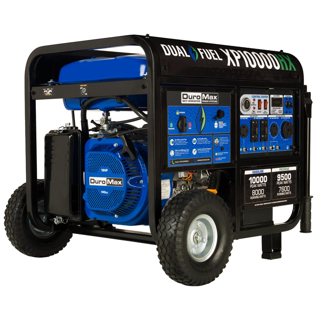 DuroMax XP10000HX 10,000-Watt Dual Fuel Portable Generator - Gas & Propane, Electric Start, Whole Home Power Backup, Transfer Switch Ready, RV & Emergency Ready