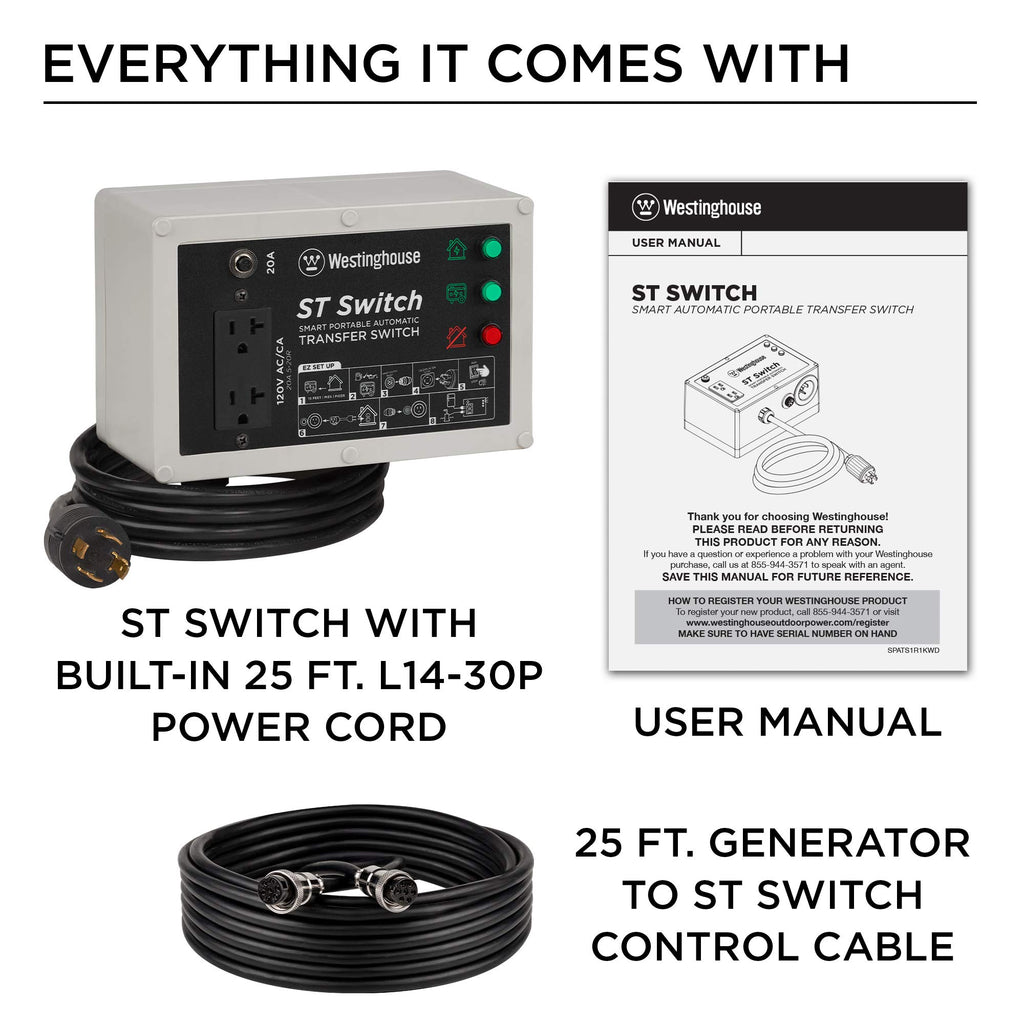 Westinghouse Outdoor Power Equipment ST Switch with Smart Portable Automatic Transfer Technology Home Standby Alternative, For Sump Pumps, Refrigerators, and More, Black and White