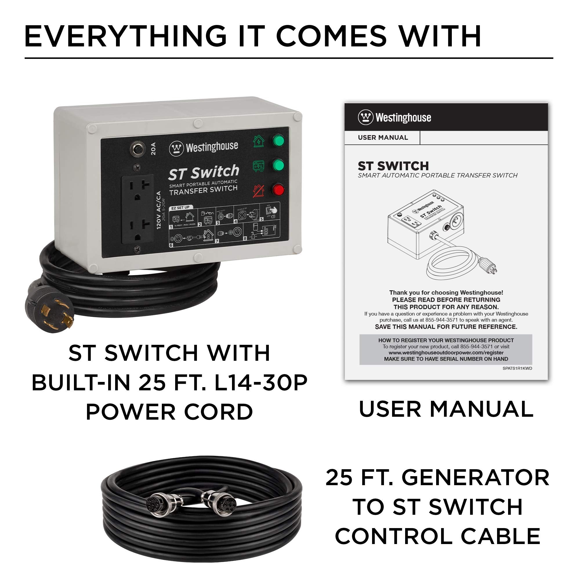Westinghouse Outdoor Power Equipment ST Switch with Smart Portable Automatic Transfer Technology Home Standby Alternative, For Sump Pumps, Refrigerators, and More, Black and White