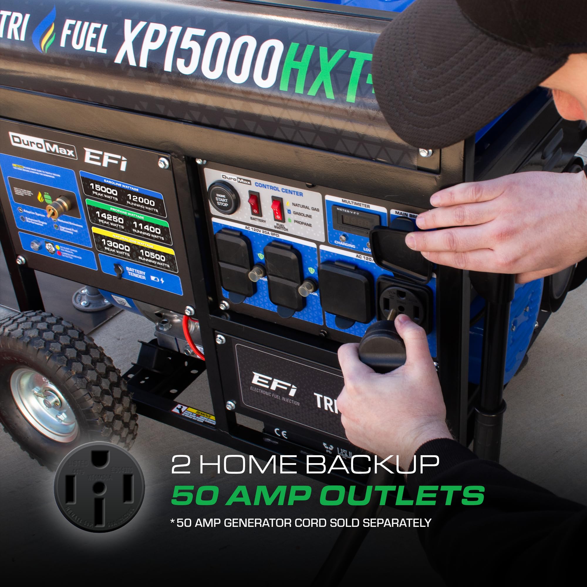 DuroMax XP15000HXT+ 15,000 Watt Portable Tri Fuel EFI Portable Generator - 50 State Approved