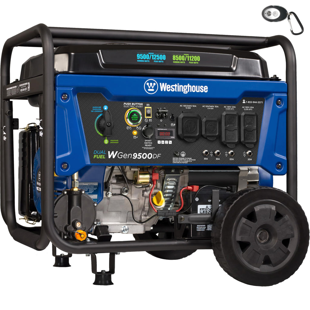 Westinghouse Outdoor Power Equipment 12500 Peak Watt Home Backup Portable Generator, Remote Electric Start with Auto Choke, Transfer Switch Ready 30A & 50A Outlets, Gas Powered