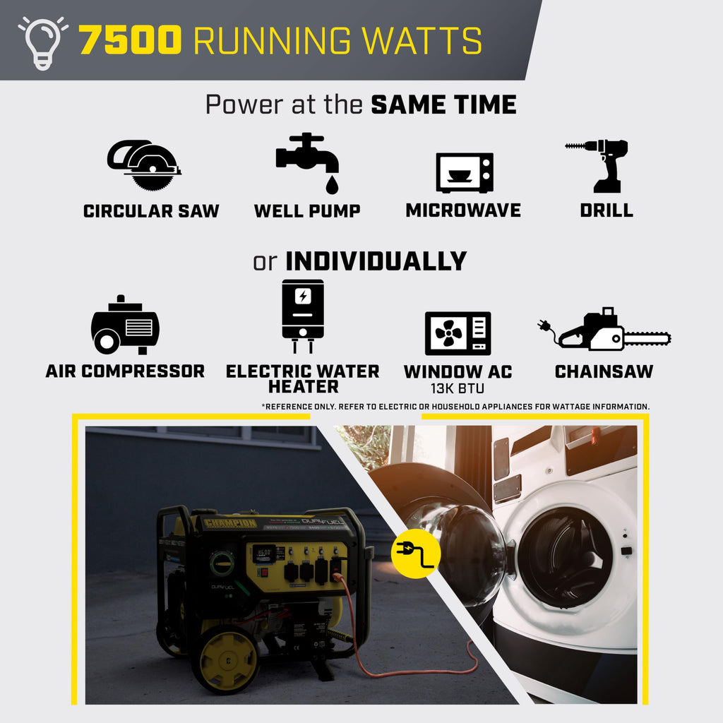 Champion Power Equipment 9375-Watt Dual Fuel Portable Generator with Electric Start and Free 3-Year Warranty