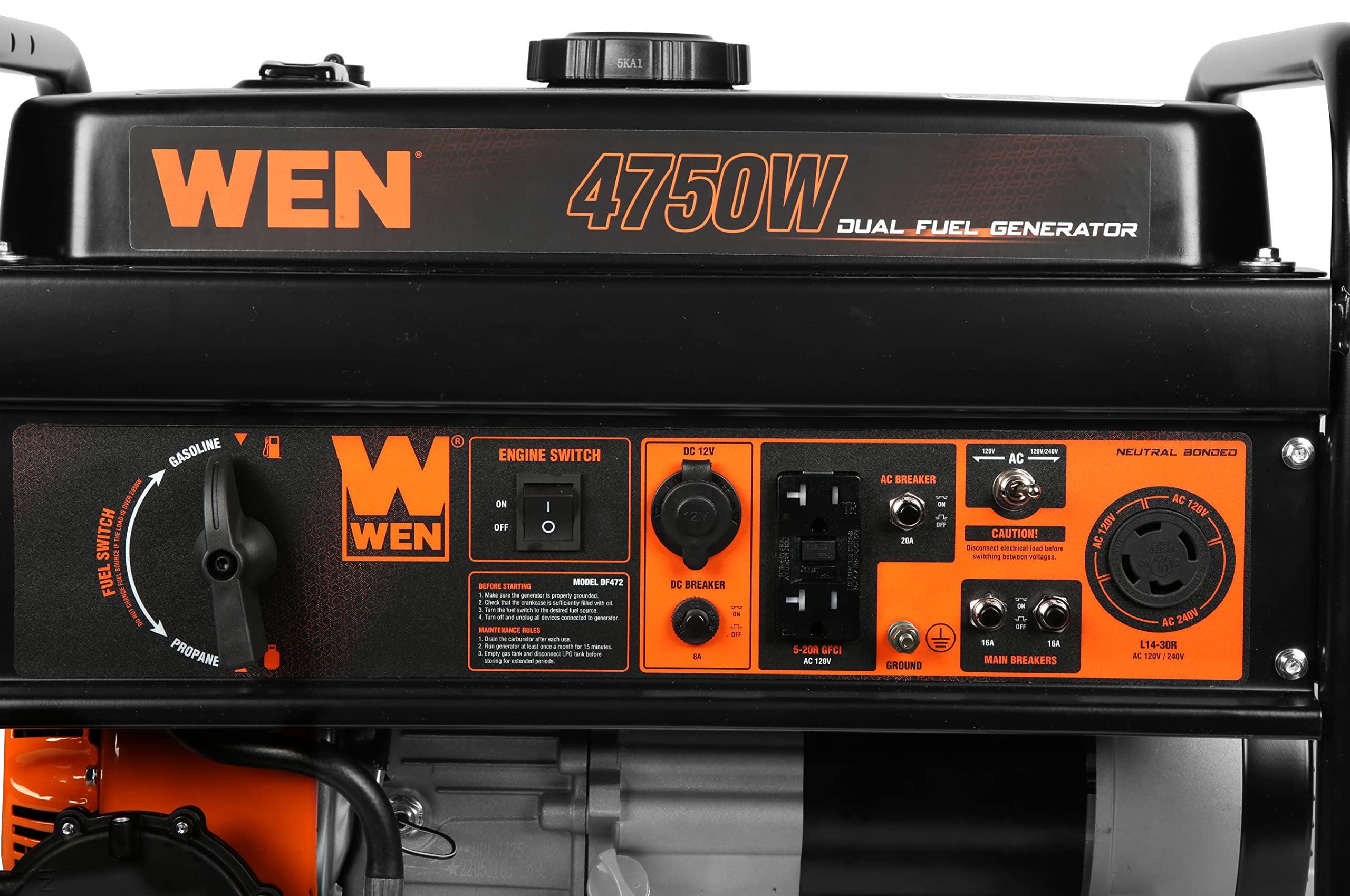 WEN DF472X 4750-Watt 120-Volt/240-Volt Dual Fuel Portable Generator with CO Shutdown Sensor