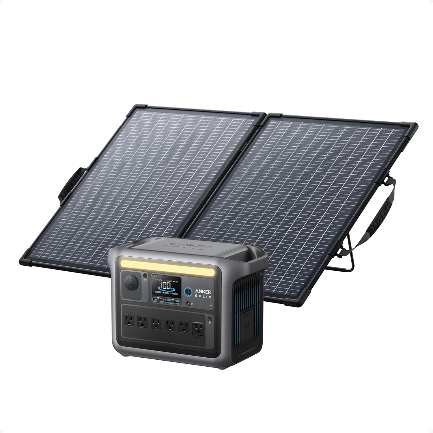 Anker SOLIX C1000 Portable Power Station with 400W Solar Panel, 1800W Solar Generator, 1056wh LFP (LiFePO4) Battery, 6 AC Outlets, Up to 2400W for Home, Power Outages, and Outdoor Camping