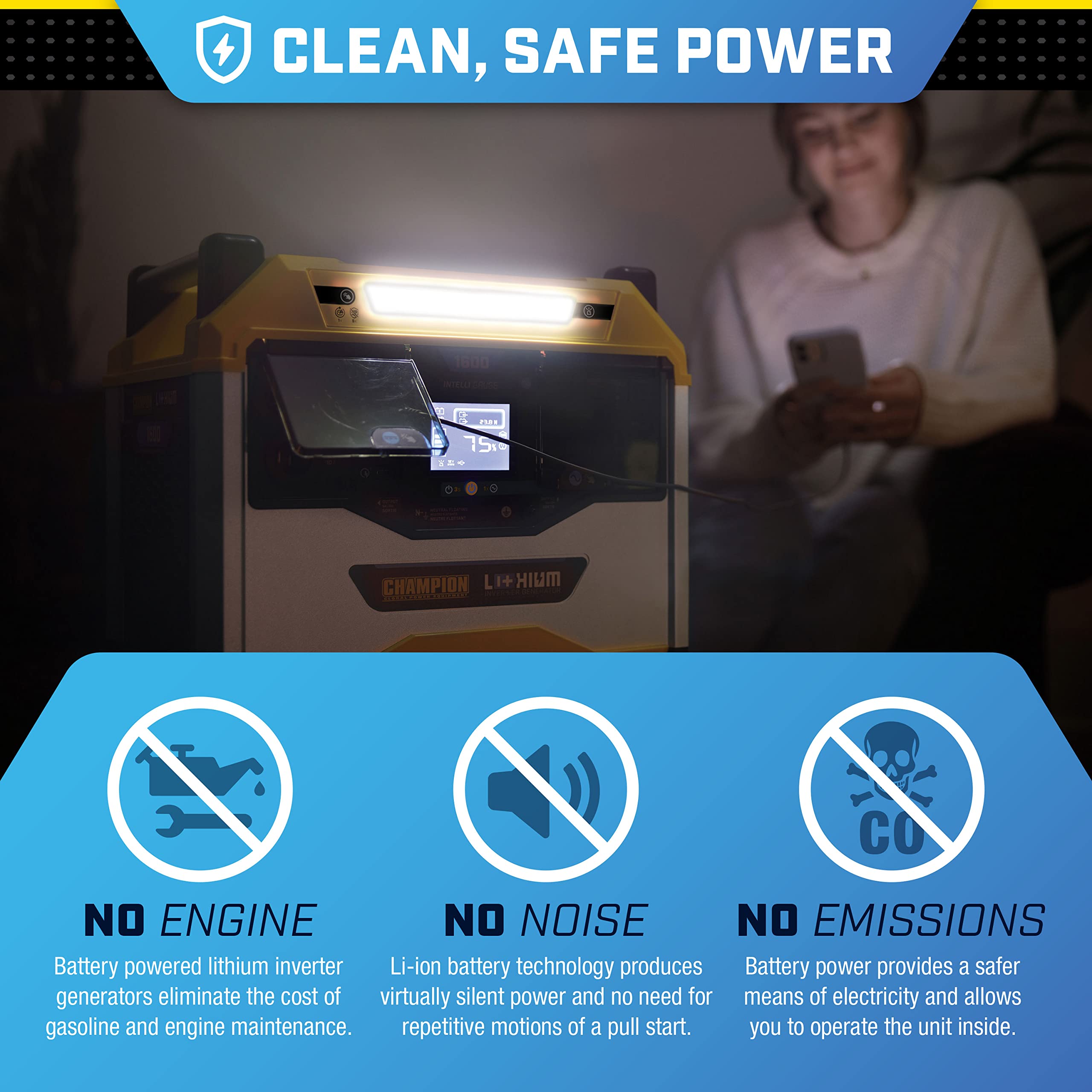 Champion Power Equipment 100594 1638-Wh Power Station 3200/1600-Watt Portable Lithium-Ion Battery Solar Generator