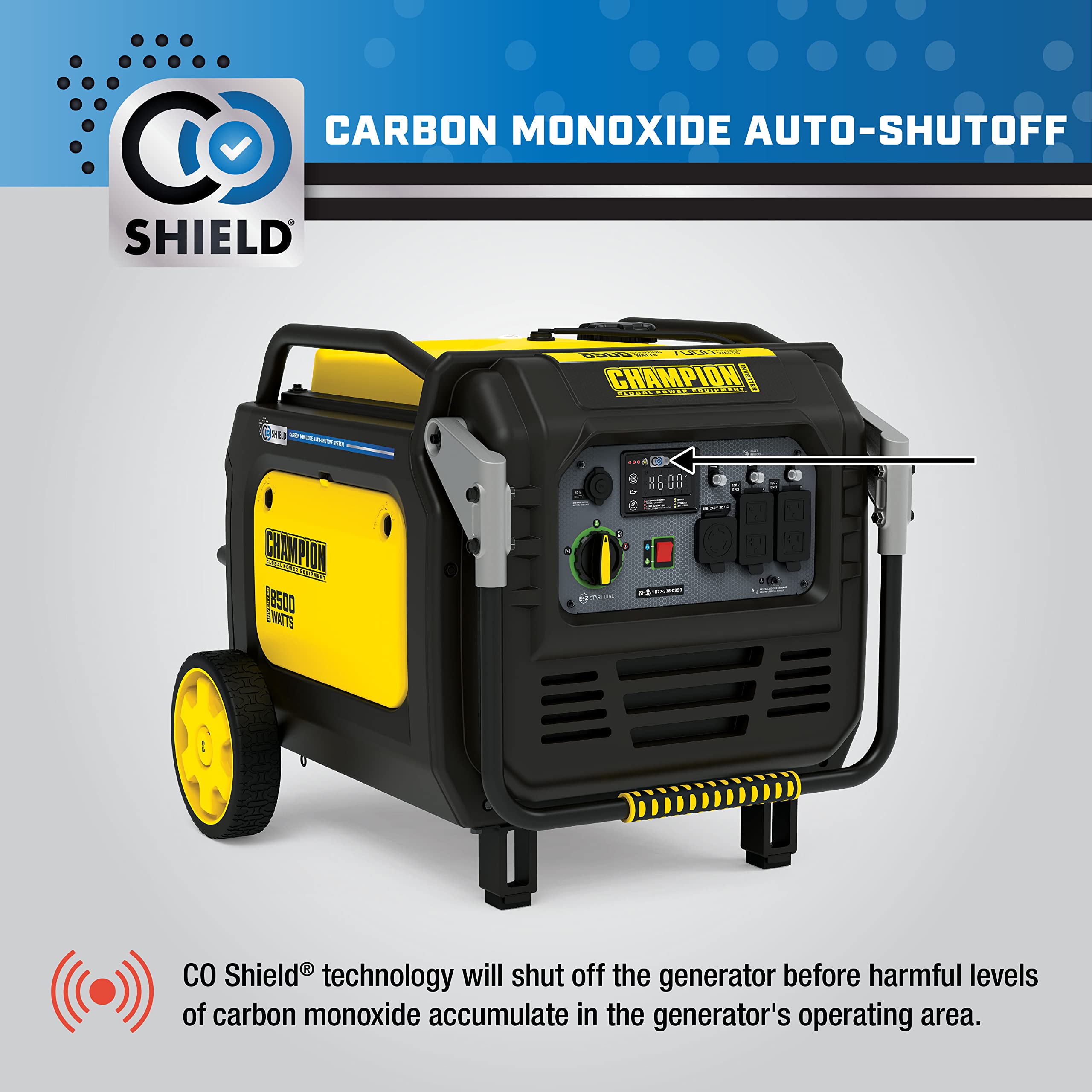 Champion Power Equipment 8500-Watt Electric Start Dual Fuel Home Backup Portable Inverter Generator with Quiet Technology and CO Shield