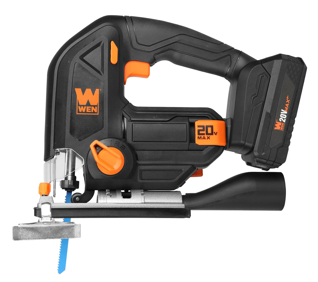 WEN Cordless Jigsaw, Brushless with Variable Speed, 20V Max 4.0 Ah Lithium Ion Battery and Charger (20667)