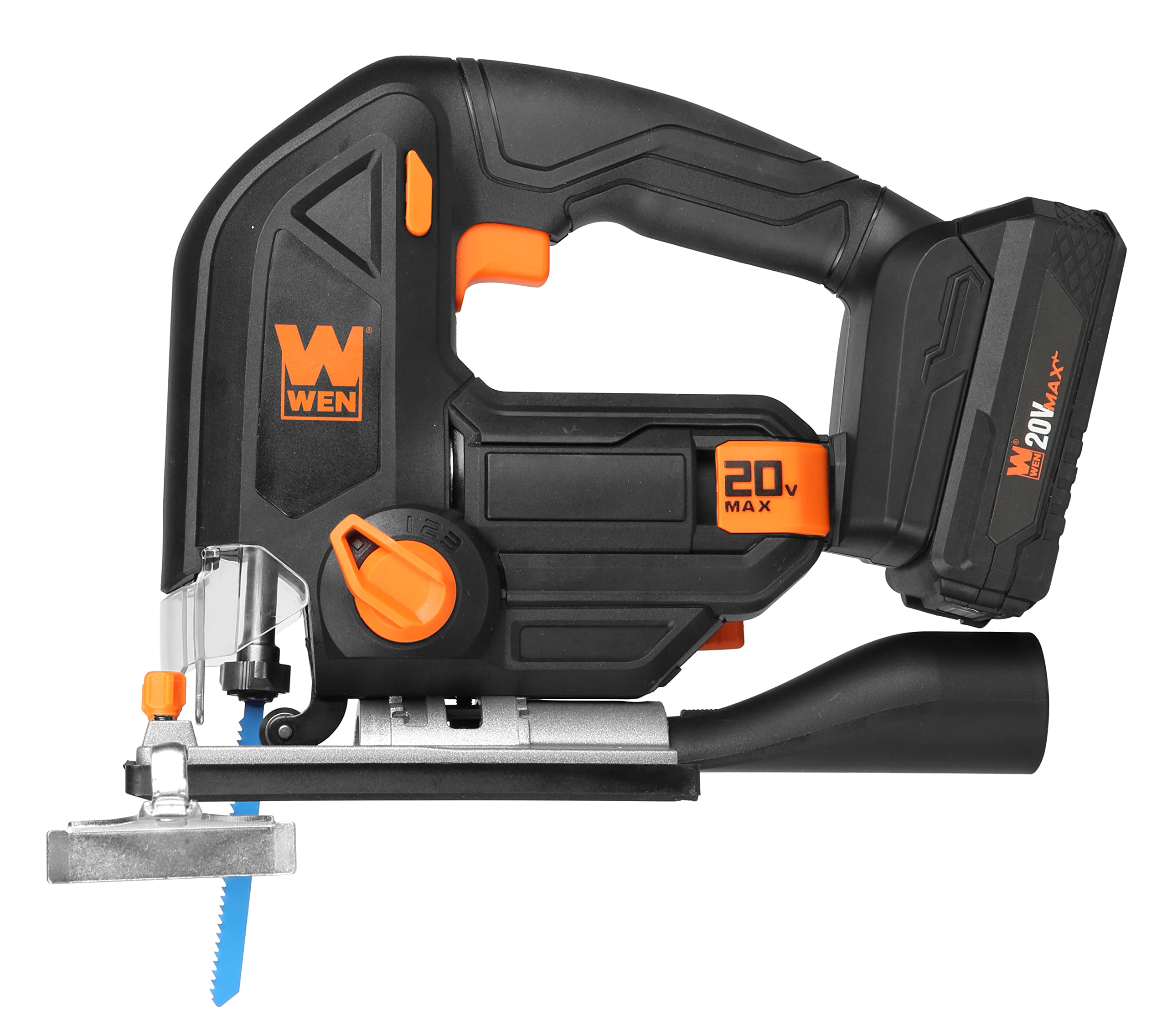 WEN Cordless Jigsaw, Brushless with Variable Speed, 20V Max 4.0 Ah Lithium Ion Battery and Charger (20667)