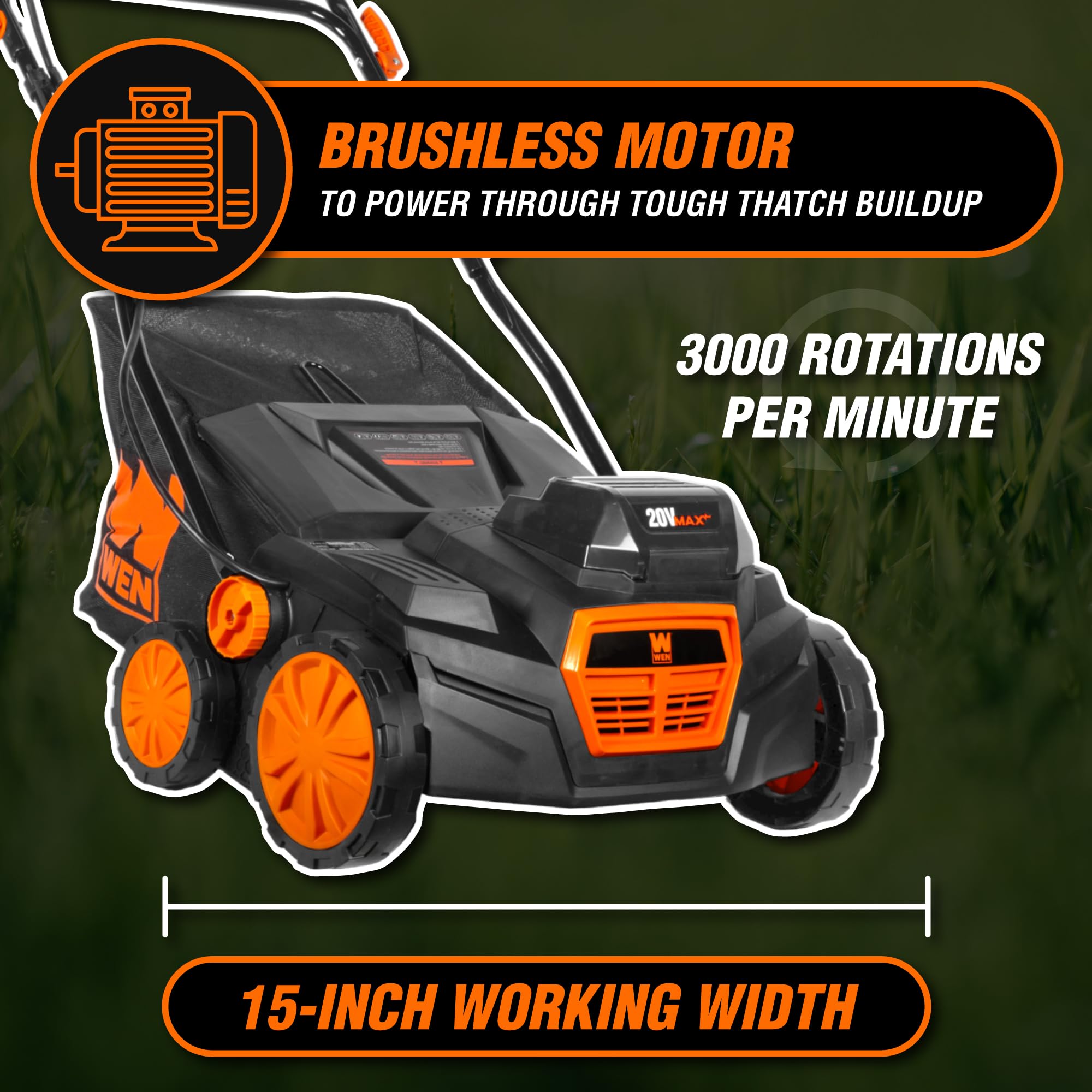 WEN DT1516 16-Inch 15-Amp 2-in-1 Electric Dethatcher and Scarifier with Collection Bag, Black
