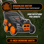 WEN 15-Inch 13-Amp 2-in-1 Electric Dethatcher and Scarifier with 12-Gallon Collection Bag (DT1315)