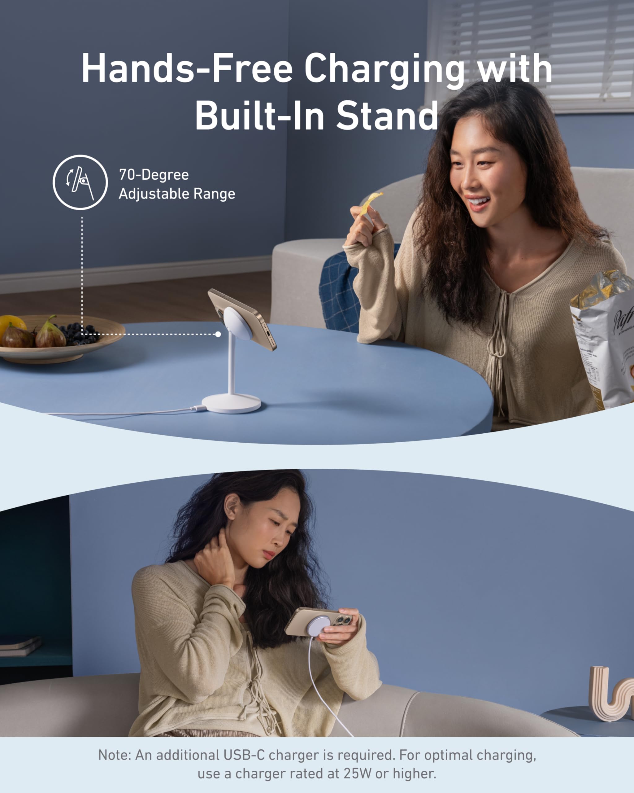 Anker MagGo iPhone 17 MagSafe Charger Compatible Stand, 15W Fast Magnetic Wireless Charging Station, Qi2 Certified 360° Wireless Charger, Magnetic Stand for iPhone 17/16/15/14/13 Series (No Adapter)