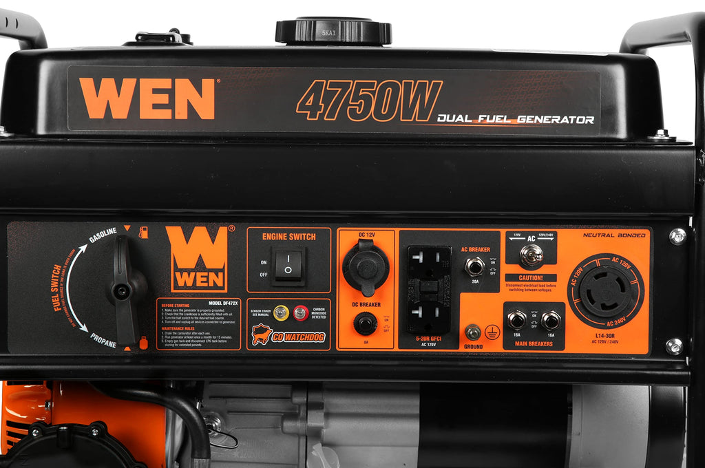 WEN DF472X 4750-Watt 120-Volt/240-Volt Dual Fuel Portable Generator with CO Shutdown Sensor
