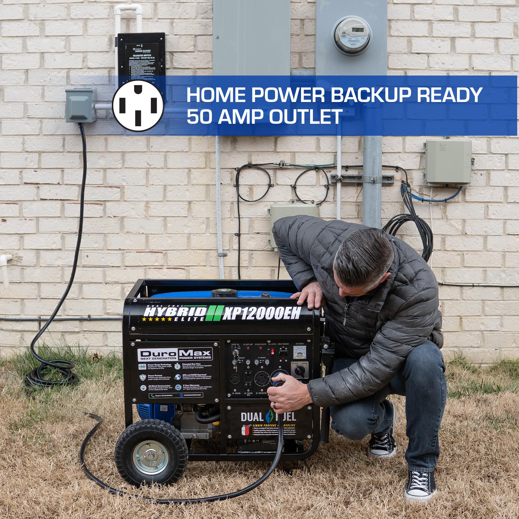 DuroMax XP5500EH 5,500-Watt Dual Fuel Portable Generator - Gas & Propane, Electric Start, RV & Emergency Ready