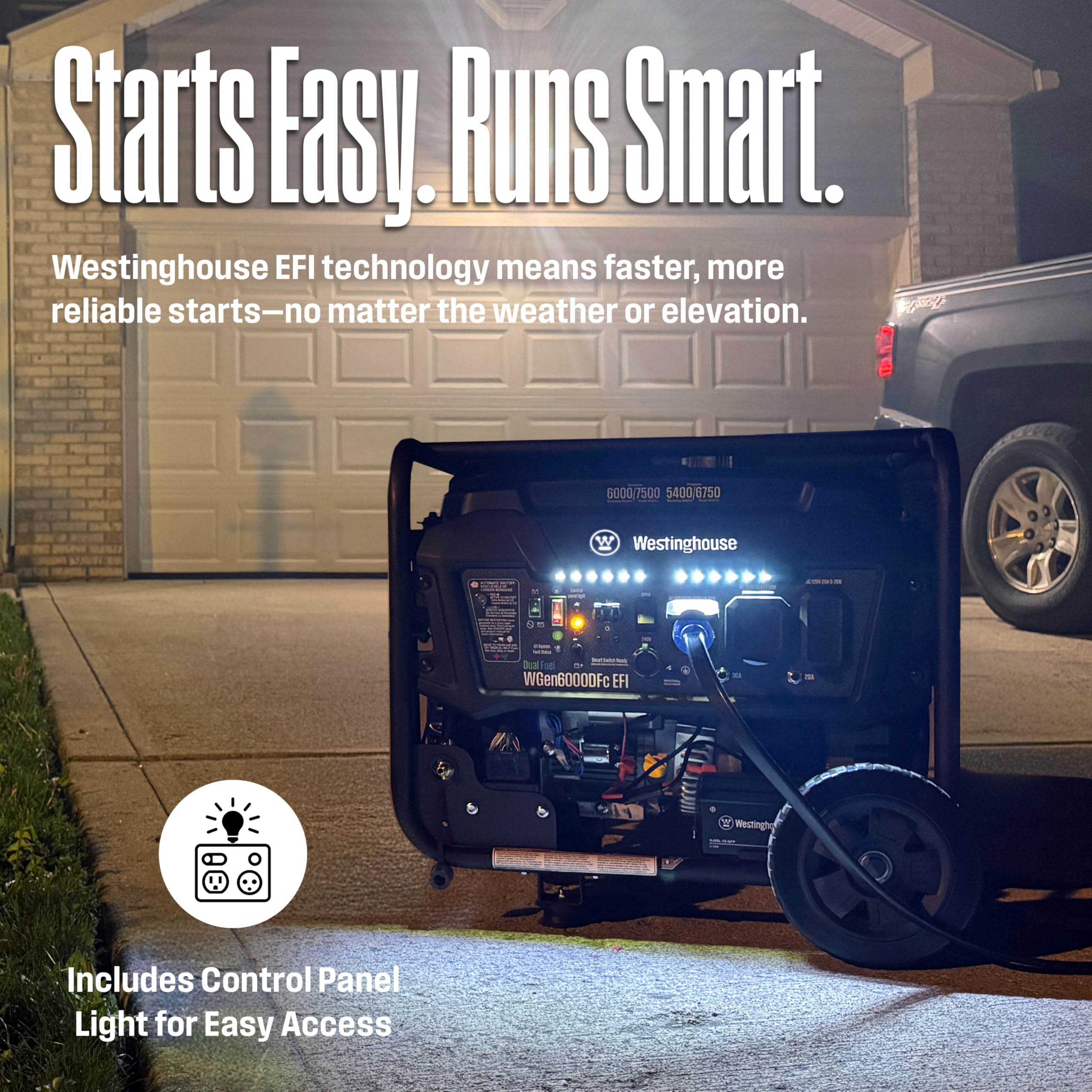Westinghouse 9500 Peak Watt Dual Fuel Home Backup Portable Generator, Remote Electric Start, Transfer Switch Ready, Gas & Propane Powered