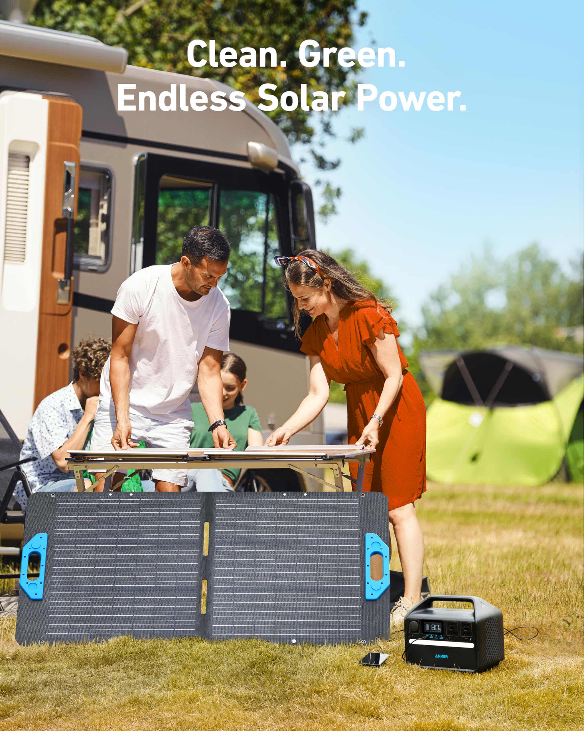 Anker 535 Solar Generator, Powerhouse 512Wh with 100W Solar Panel, Power Station with LiFePO4, 4 * 110V AC Outlets, 60W USB-C PD Output, LED Light for Outdoor Camping, RV, Power Outage(Anker Solix)