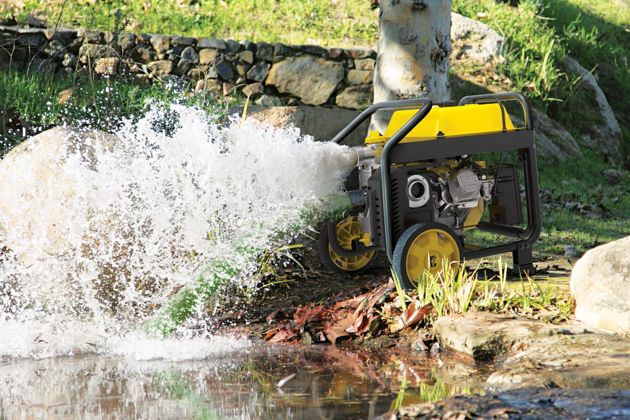 Champion Power Equipment 2-Inch Gas-Powered Semi-Trash Water Transfer Pump with Hose and Wheel Kit