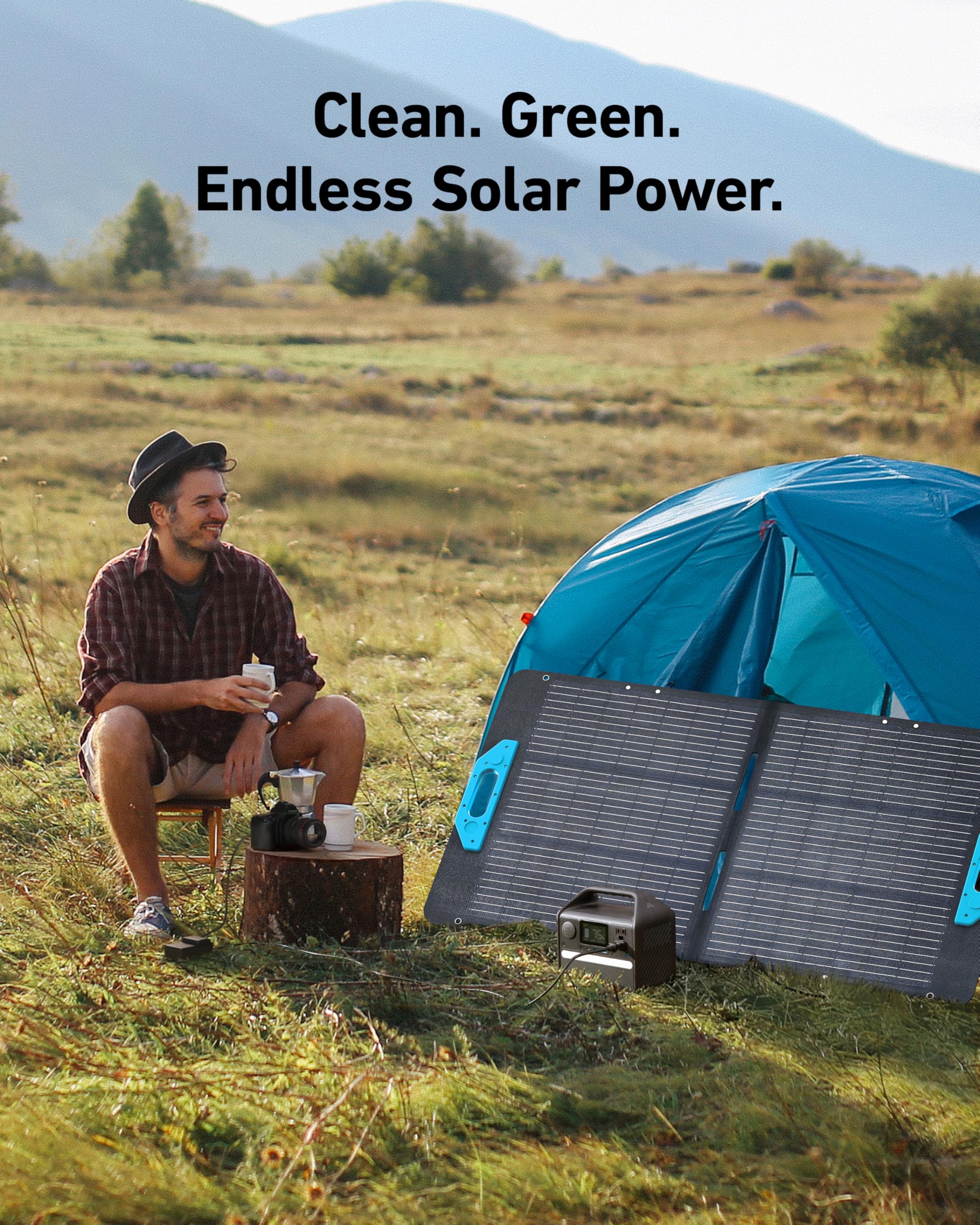 Anker 521 Portable Power Station Upgraded with LiFePO4 Battery, 256Wh 6-Port PowerHouse, 300W (Peak 600W) Solar Generator with 100W Solar Panel, 2 AC Outlets, 60W USB-C PD Output, Outdoor Generator