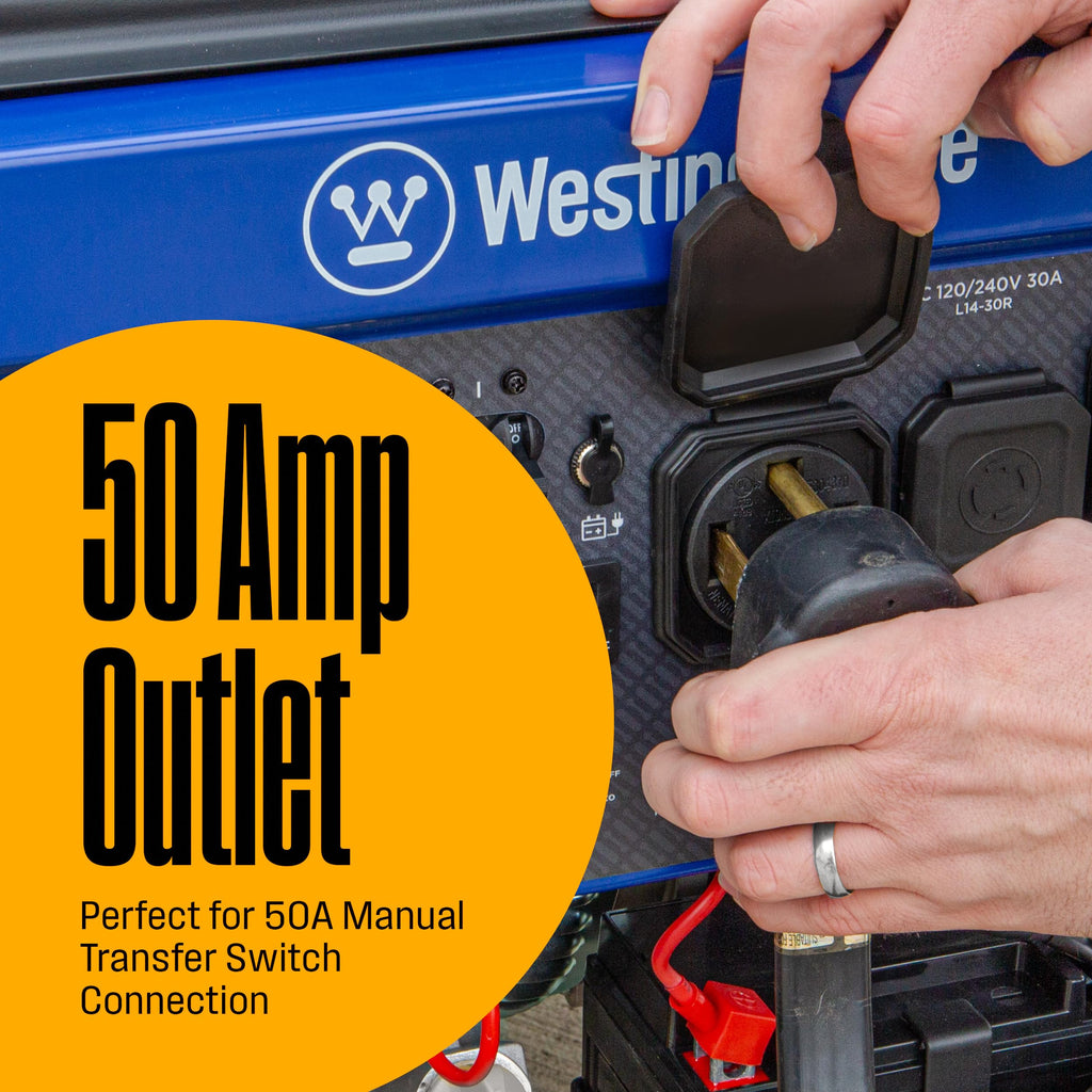 Westinghouse Outdoor Power Equipment 12500 Peak Watt Home Backup Portable Generator, Remote Electric Start with Auto Choke, Transfer Switch Ready 30A & 50A Outlets, Gas Powered