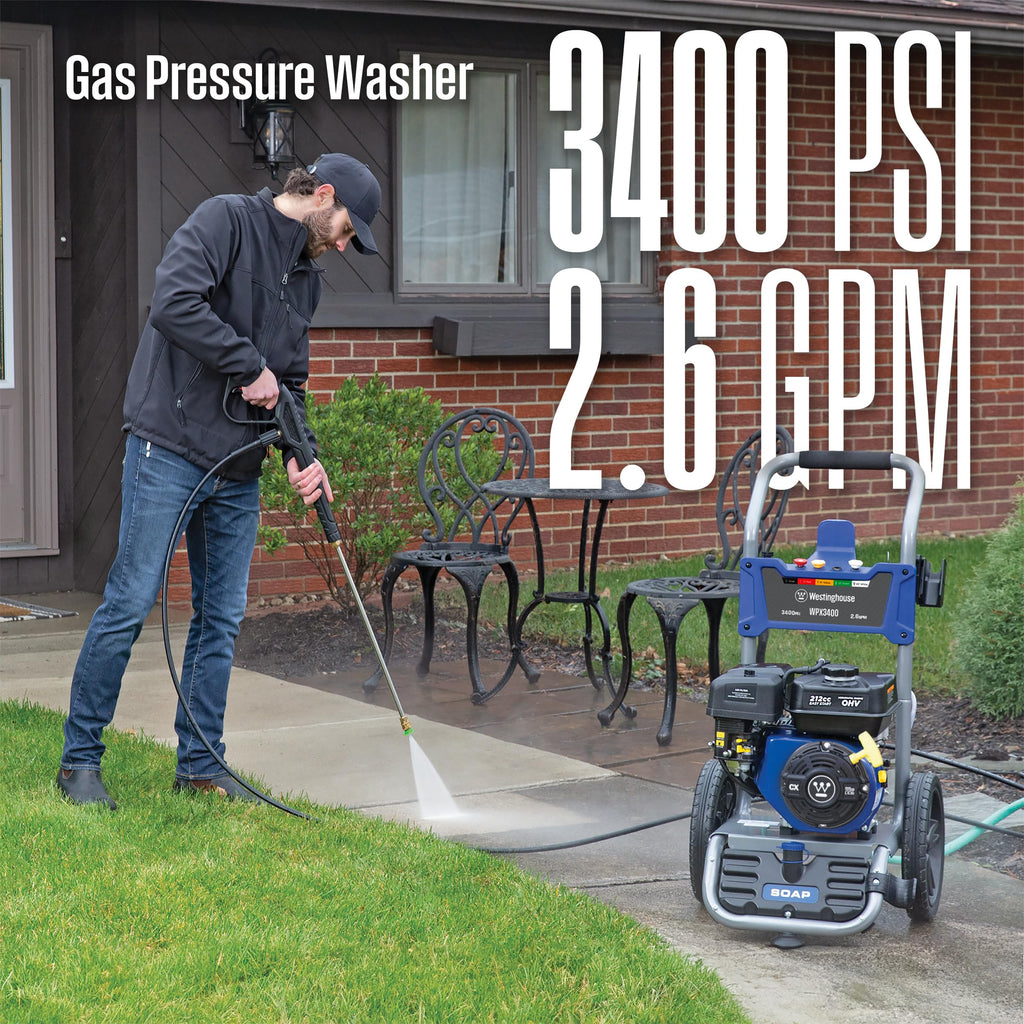 Westinghouse WPX3200 Gas Pressure Washer, 3200 PSI and 2.5 GPM, Onboard Soap Tank, Spray Gun and Wand, 5 Nozzle Set, for Cars/Fences/Driveways/Homes/Patios/Furniture