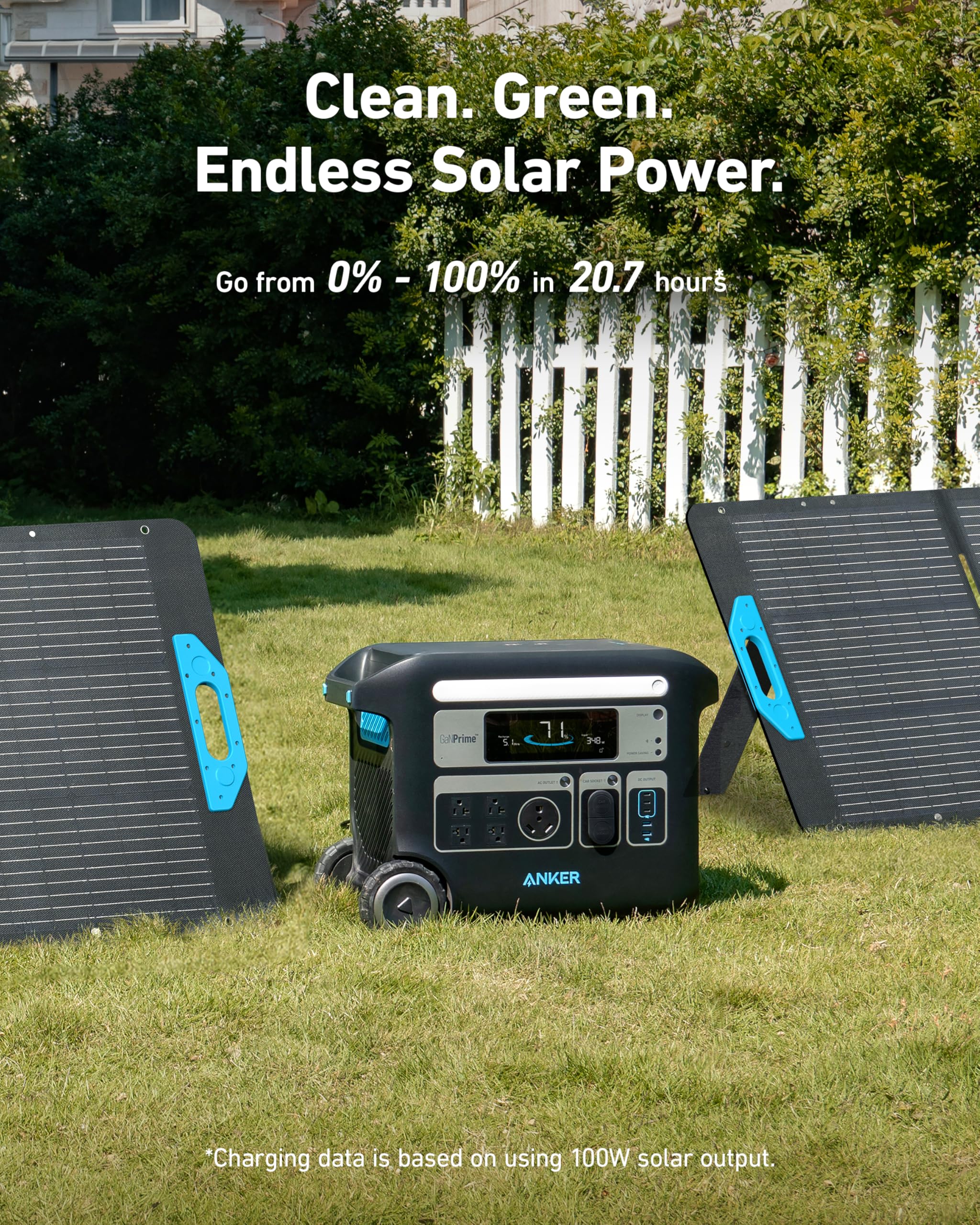 Anker SOLIX F2000 Portable Power Station, Powerhouse 767, 2048Wh GaNPrime Solar Generator with 100W Solar Panel, LiFePO4 Batteries, 4 AC Outlets Up to 2400W for Home, Power Outage, Outdoor Camping