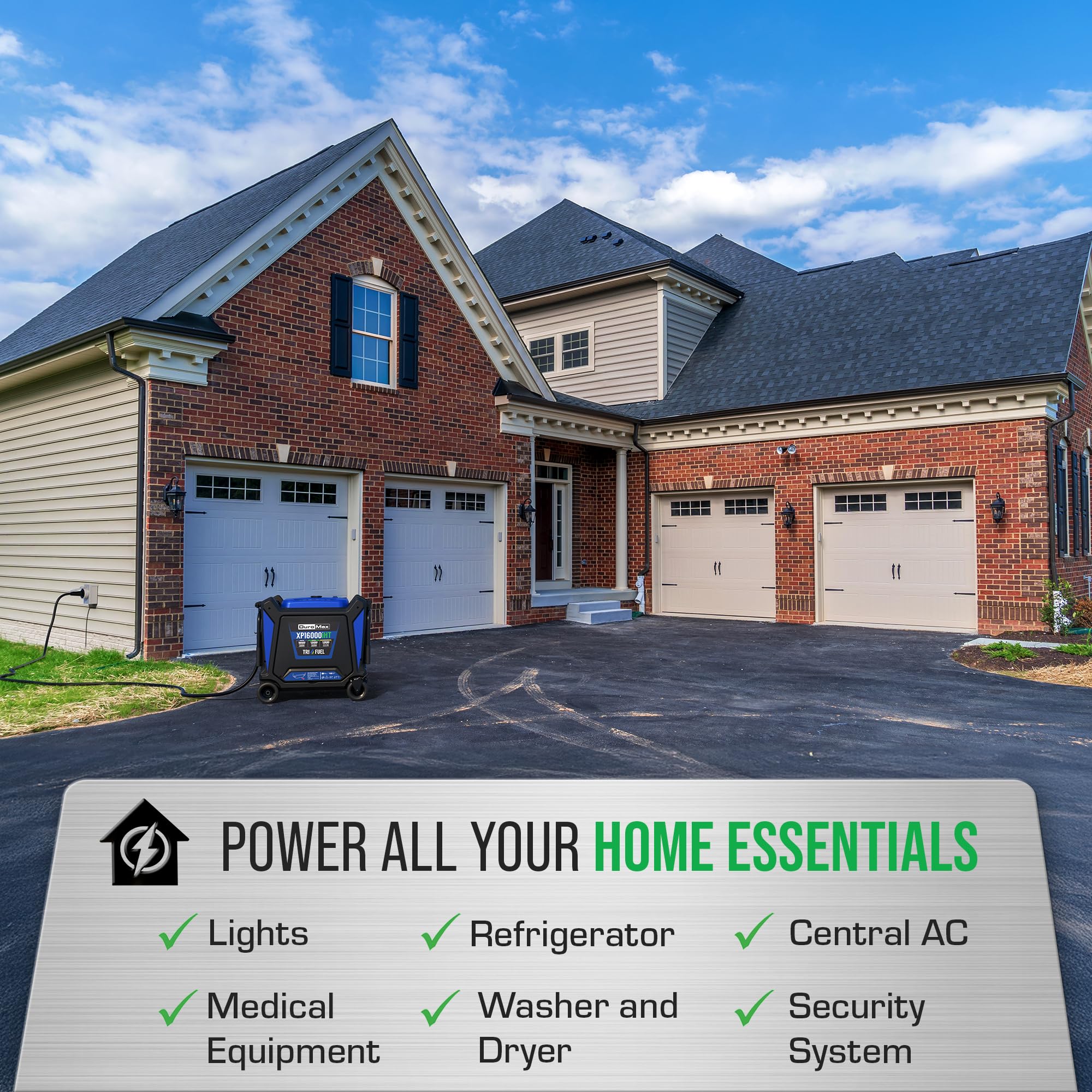 DuroMax XP16000iH 16,000-Watt Dual Fuel Portable Digital Inverter Generator - Gas & Propane, Remote Electric Start, Whole Home Power Backup, Transfer Switch Ready, RV & Emergency Ready