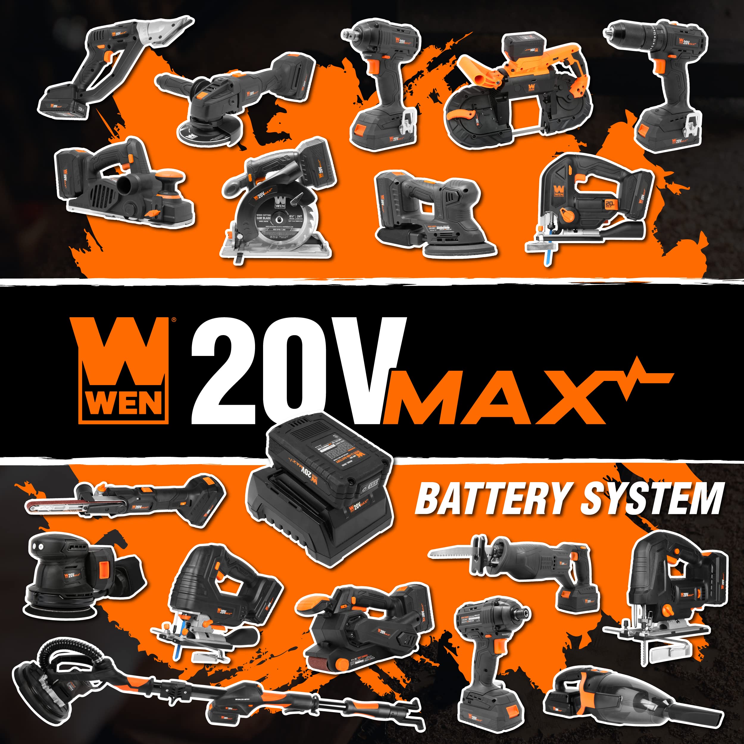 WEN 20V Max 5.0 Ah Rechargeable Lithium-Ion Replacement Battery (20205),Black