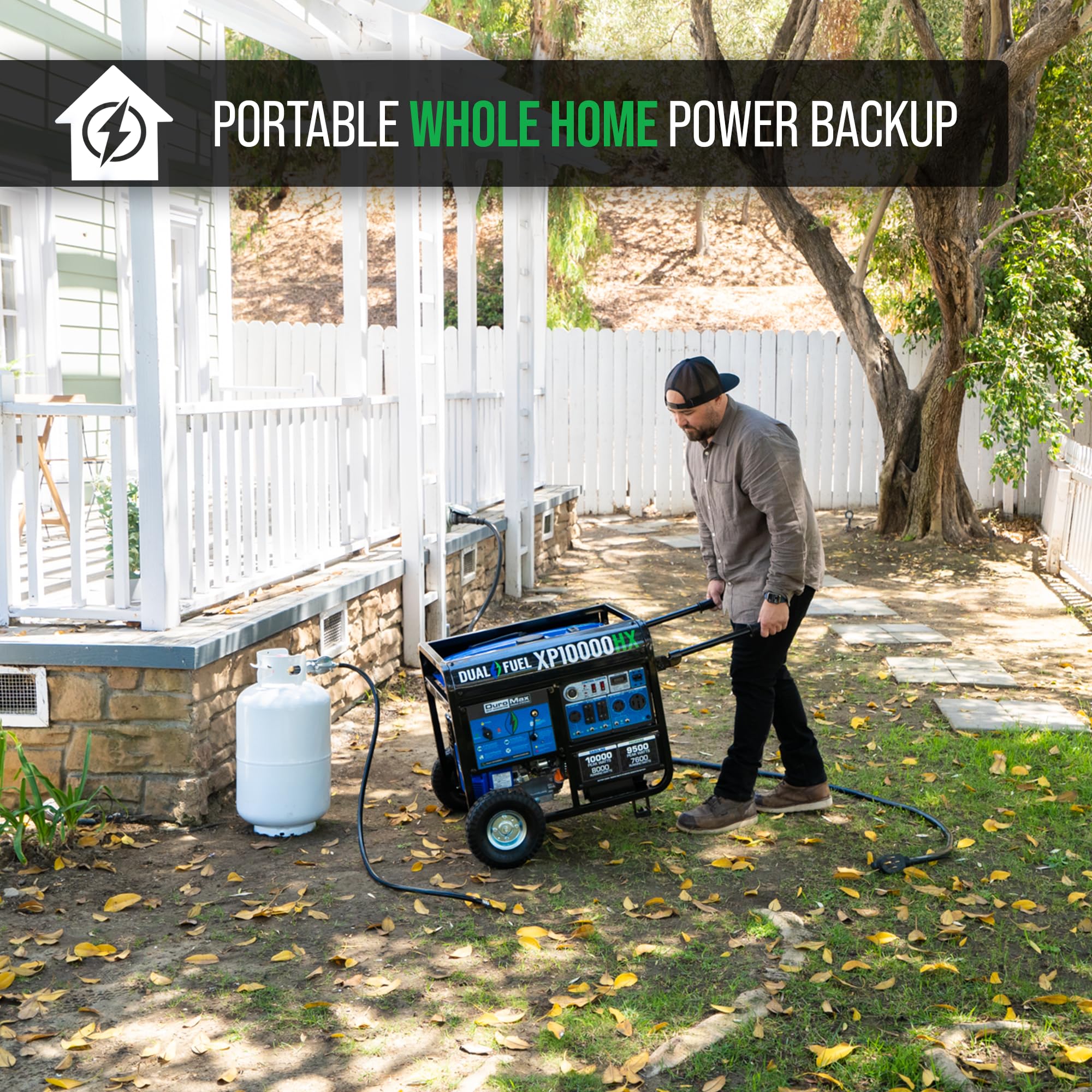 DuroMax XP10000HX 10,000-Watt Dual Fuel Portable Generator - Gas & Propane, Electric Start, Whole Home Power Backup, Transfer Switch Ready, RV & Emergency Ready