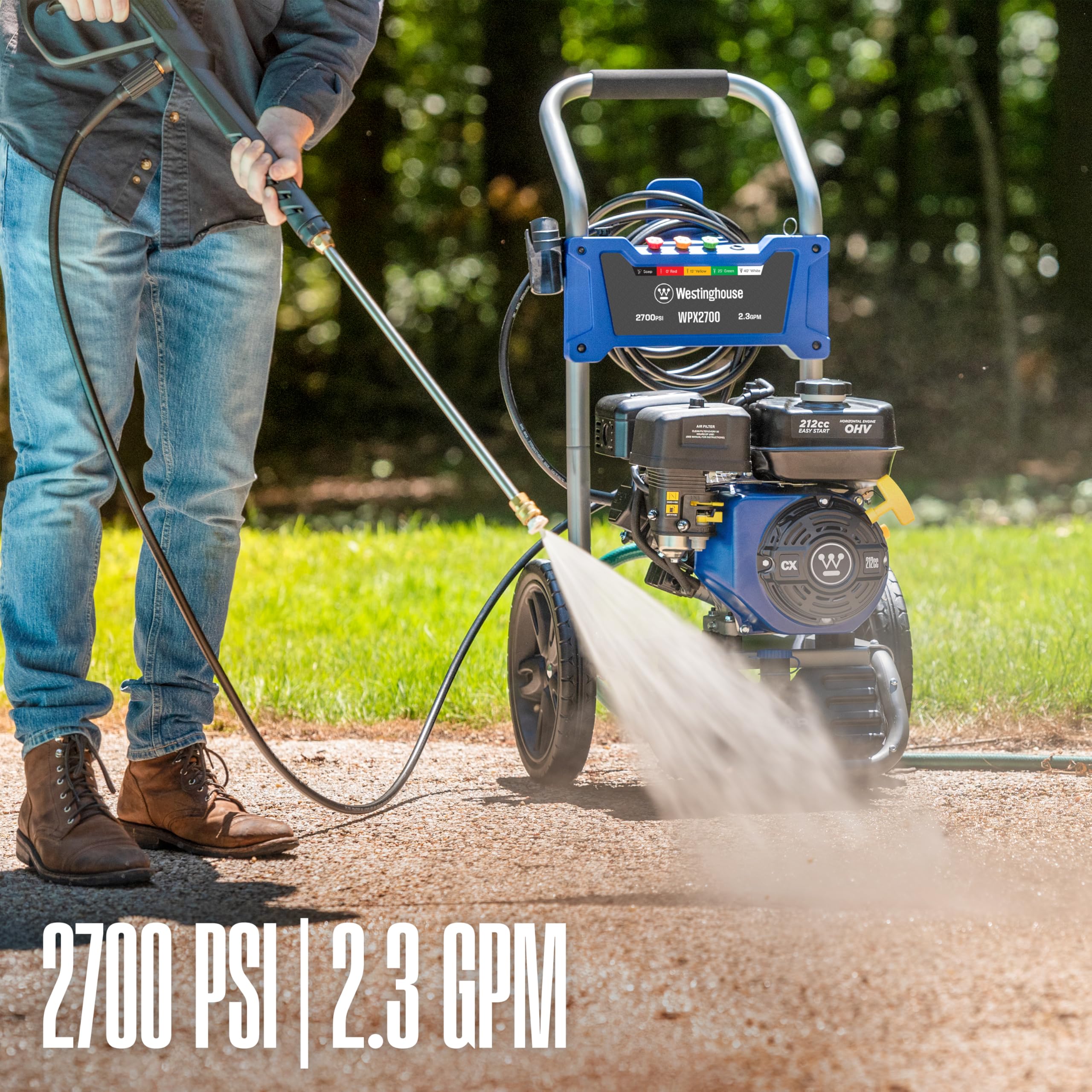 Westinghouse WPX2700 Gas Pressure Washer, 2700 PSI and 2.3 GPM, Onboard Soap Tank, Spray Gun and Wand, 5 Nozzle Set, for Cars/Fences/Driveways/Homes/Patios/Furniture